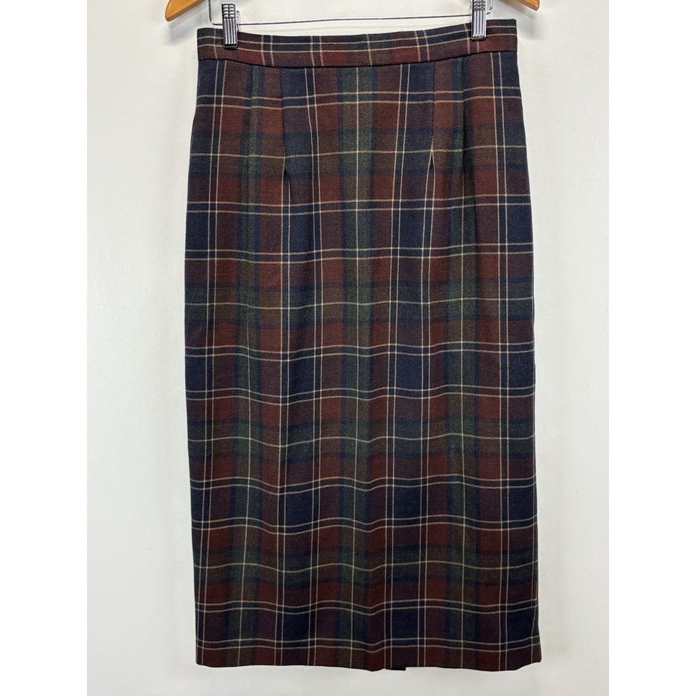 Vtg Charter Club Wool Maxi Skirt Women's 14 Plaid Button Up Slit Academia Old $